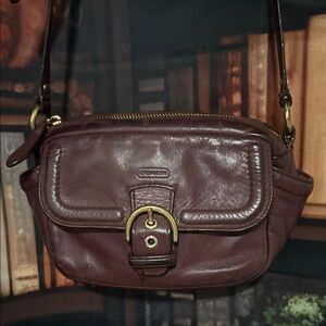 Coach Mahogany Leather Crossbody Bag with Buckle Accent